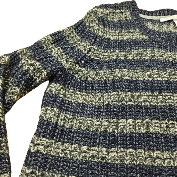 Victorias‎ Secret Womens L Sweater Bulky Blue Gray Stripe Chunky Knit Wool Blend - Picture 3 of 13